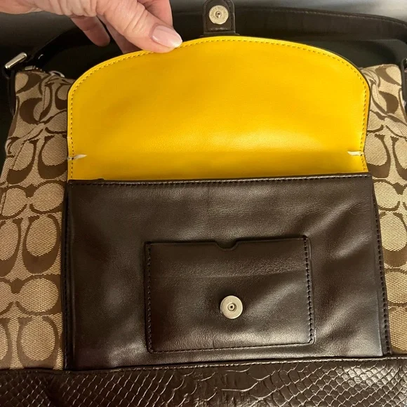 Coach Charlie Signature Python Brown and Tan Shoulder Bag - Picture 12 of 15